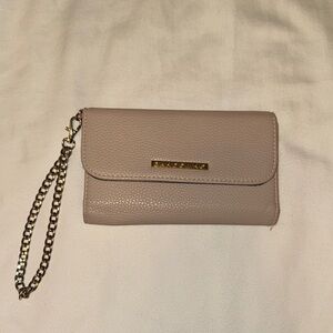Bandolino Beige Leather Clutch with Gold Chain